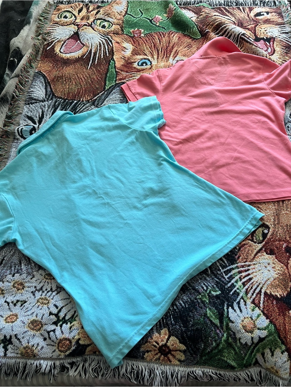 Burberry Pink and Aqua Short Sleeve Polo Tops - Picture 2 of 4